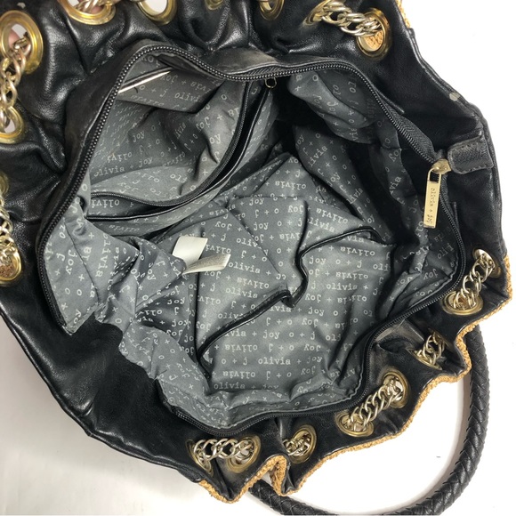 Olivia & Joy Beige Woven Black Leather Gold‎ Hardware Chain Purse - Picture 8 of 16